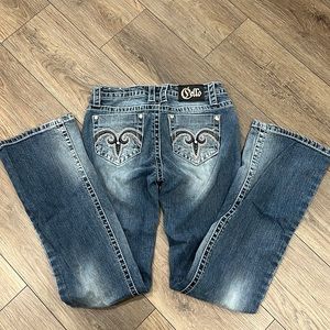 Cello Light Wash Distressed Women’s‎ Bootcut Jeans Bling Back Pockets Size 7